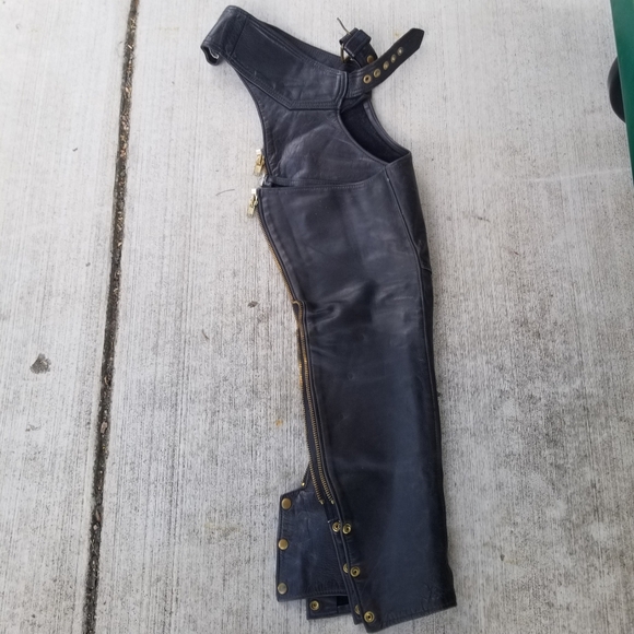 Heavy duty black leather chaps - Picture 1 of 4